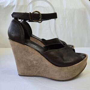 Cordani Made in Italy Platform Wedge Sandals Brown Leather & Suede Heel Size 9